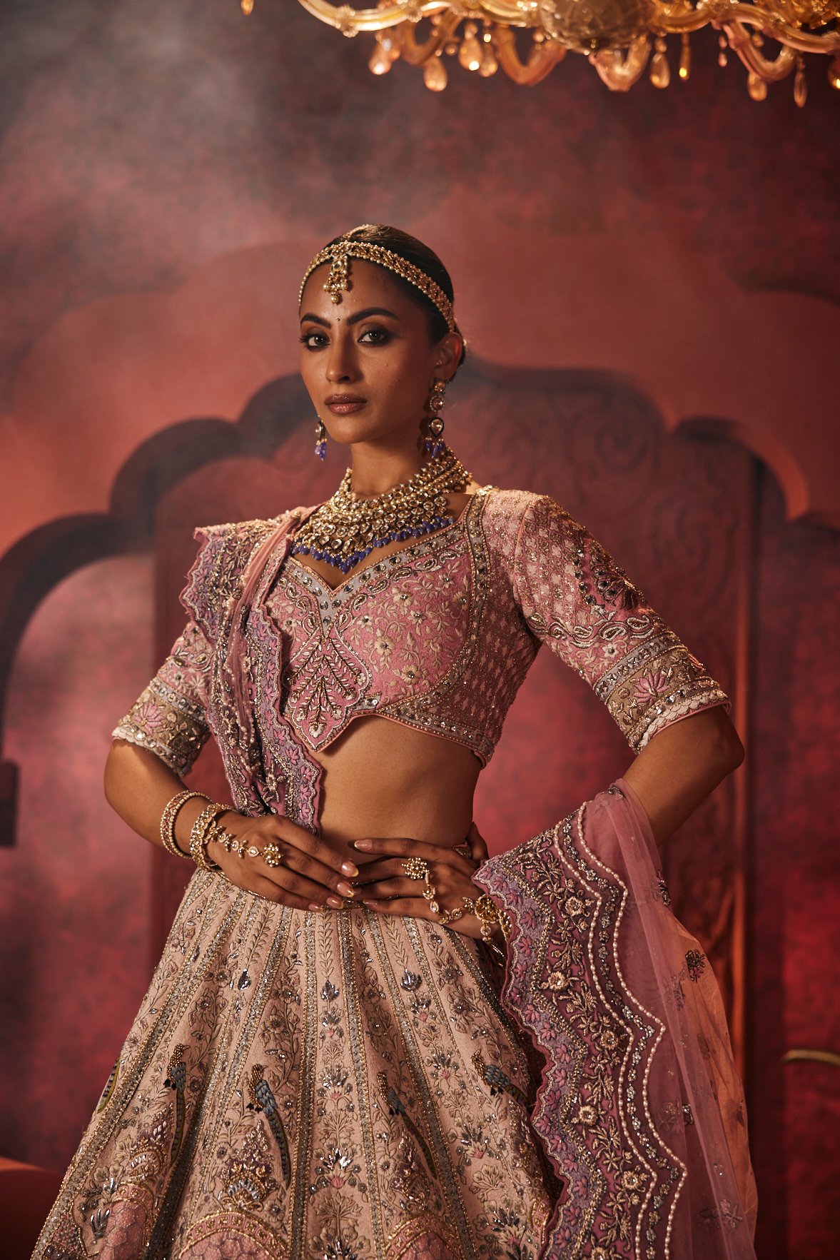 Blush Pink Resham Silk Lehenga